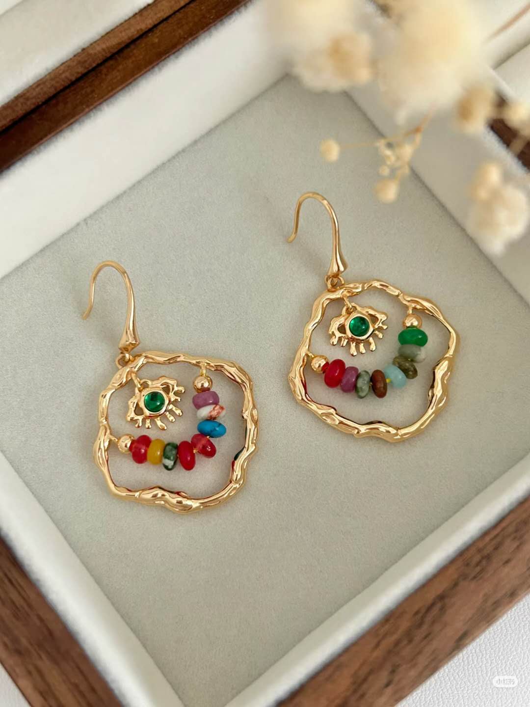 Pendientes con adorno multicolor Plata de ley S925, baño de oro 18K