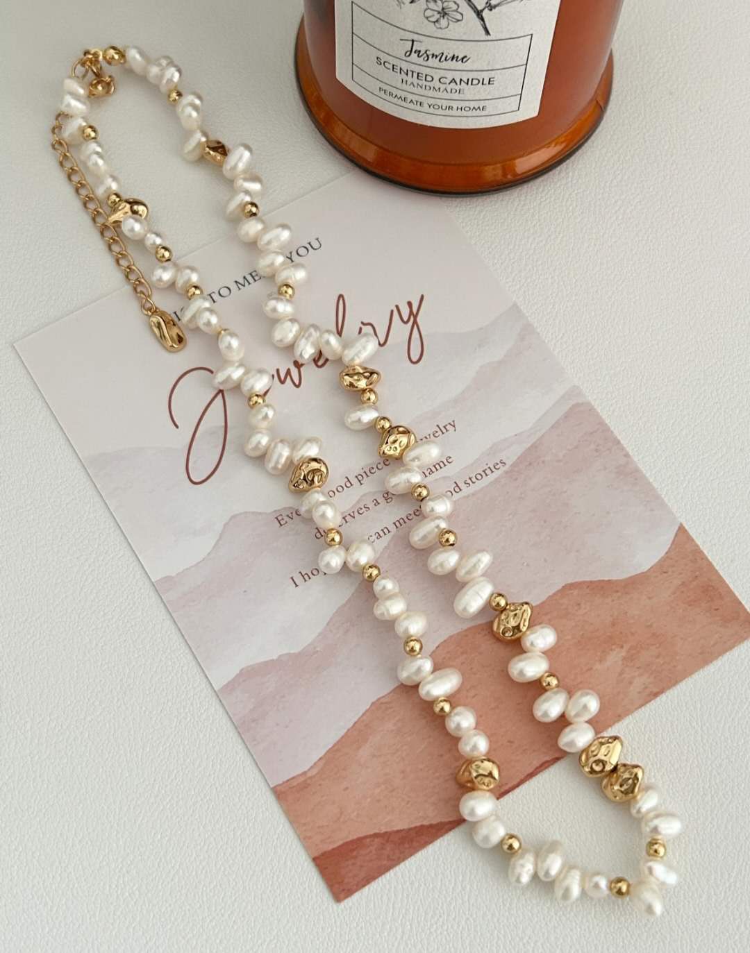 Collar Cuentas perla barroca plata de ley S925 baño de oro 18K
