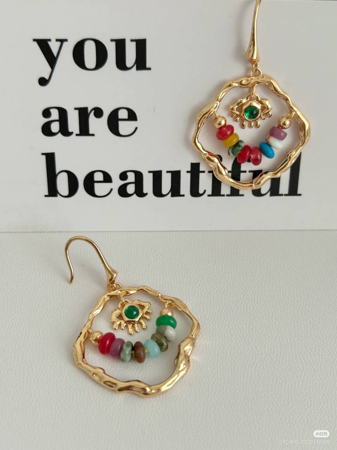 Pendientes con adorno multicolor Plata de ley S925, baño de oro 18K