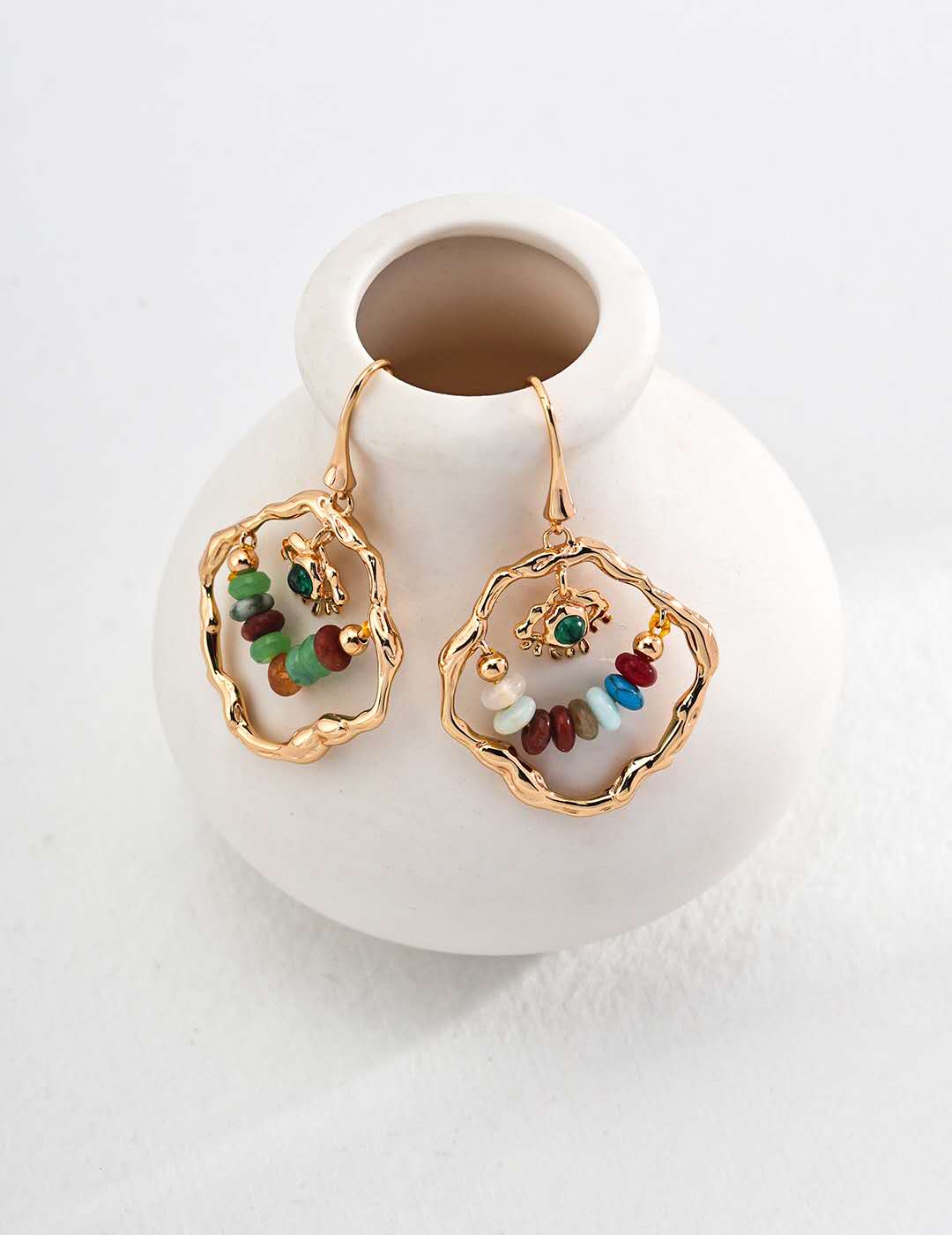 Pendientes con adorno multicolor Plata de ley S925, baño de oro 18K