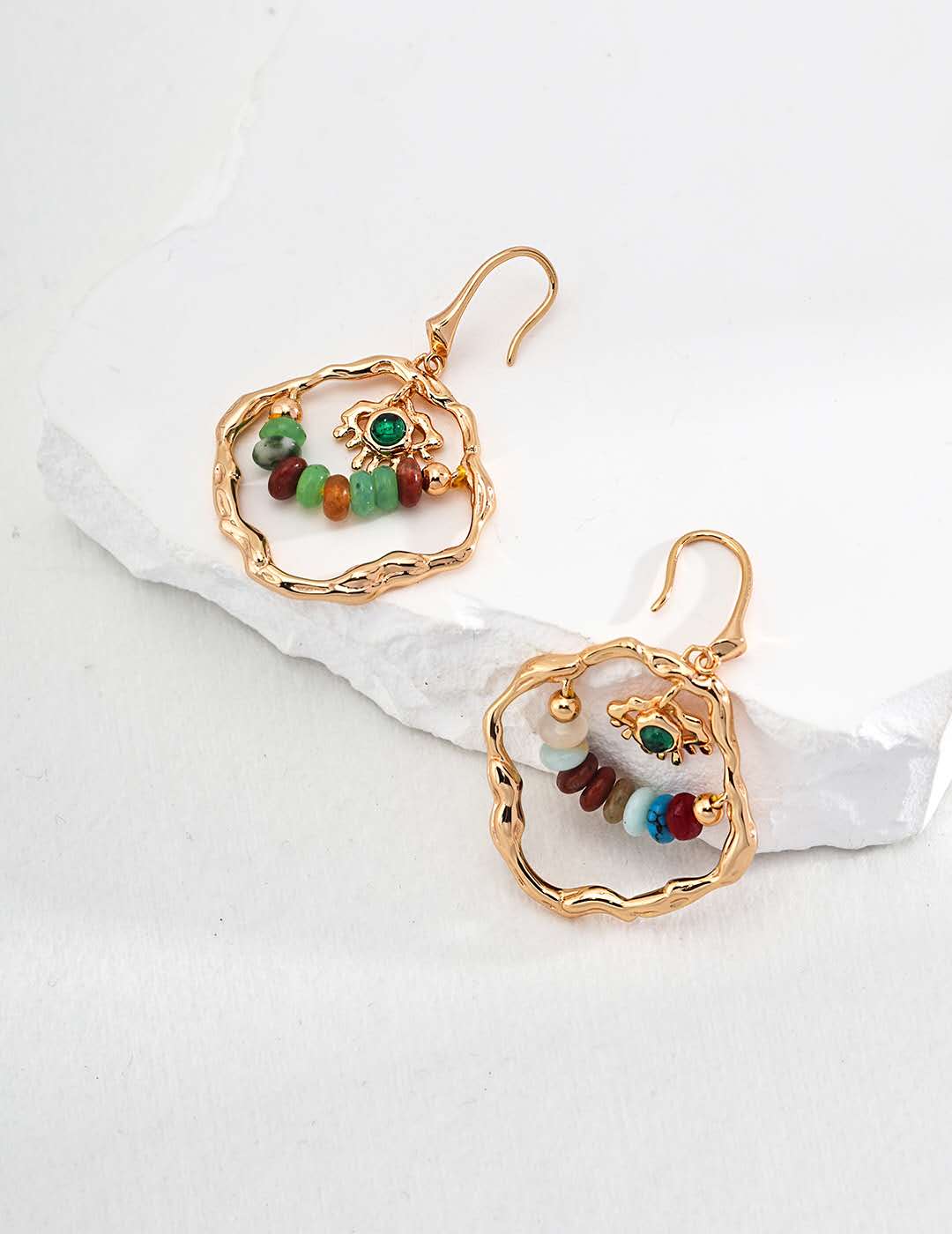 Pendientes con adorno multicolor Plata de ley S925, baño de oro 18K