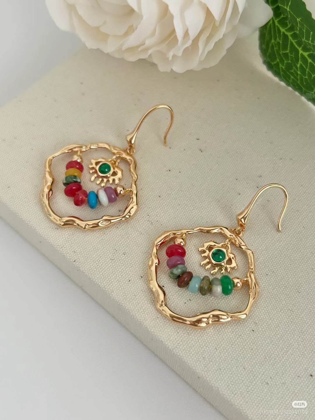 Pendientes con adorno multicolor Plata de ley S925, baño de oro 18K