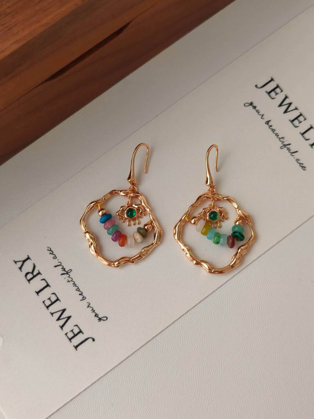 Pendientes con adorno multicolor Plata de ley S925, baño de oro 18K