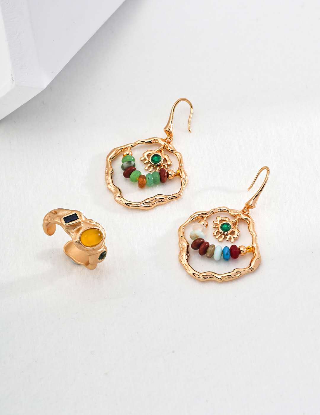 Pendientes con adorno multicolor Plata de ley S925, baño de oro 18K