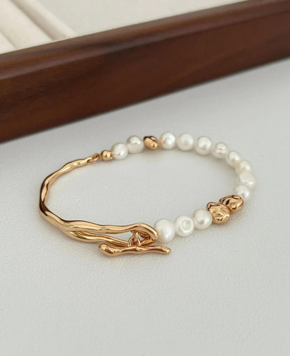 Pulsera perla natural de agua dulce y plata de ley S925 baño de oro 18K