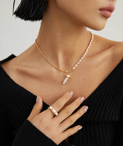 Collar Plata de ley S925 y perla de agua natural